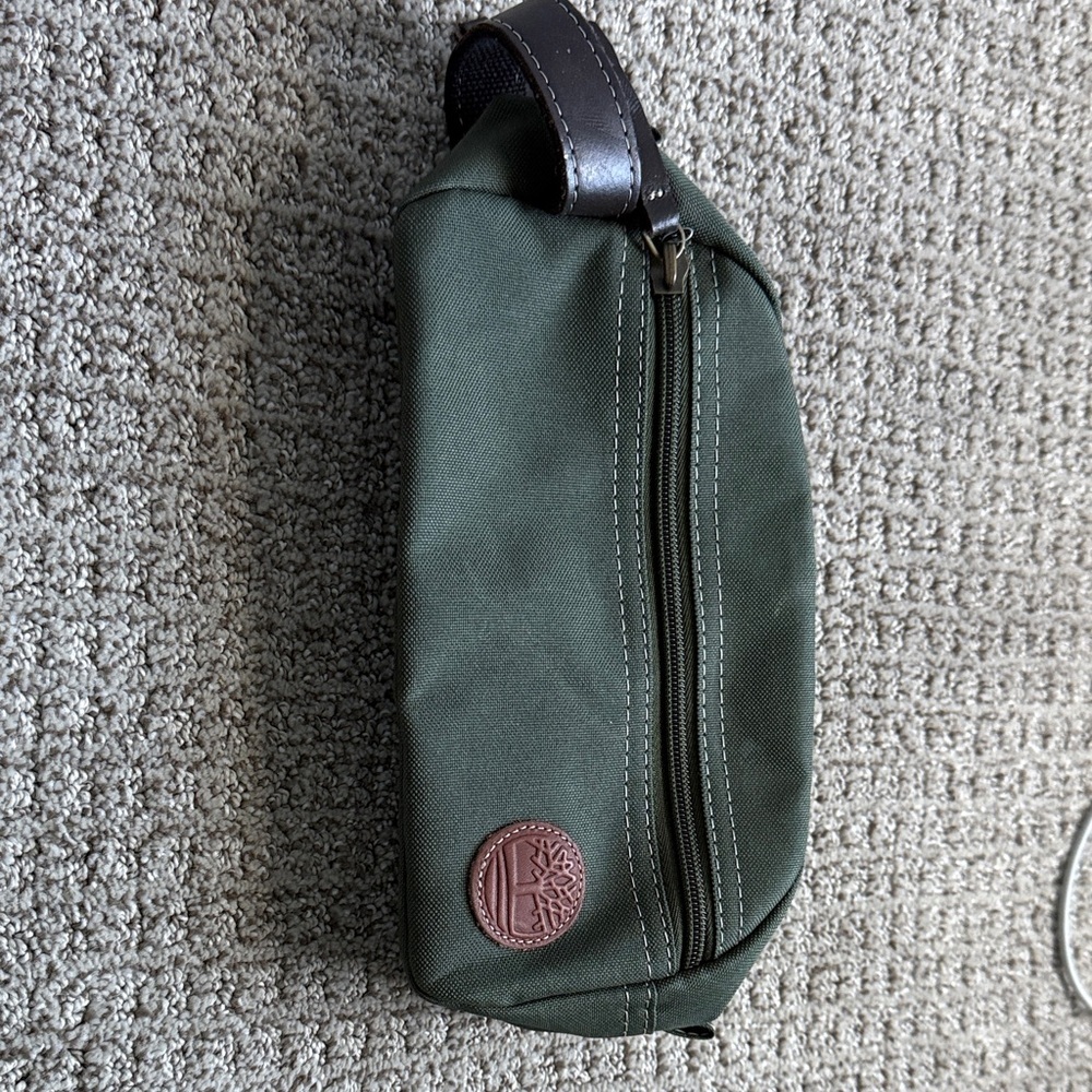 Timberland Olive Green Toiletry Bag with Leather Accents